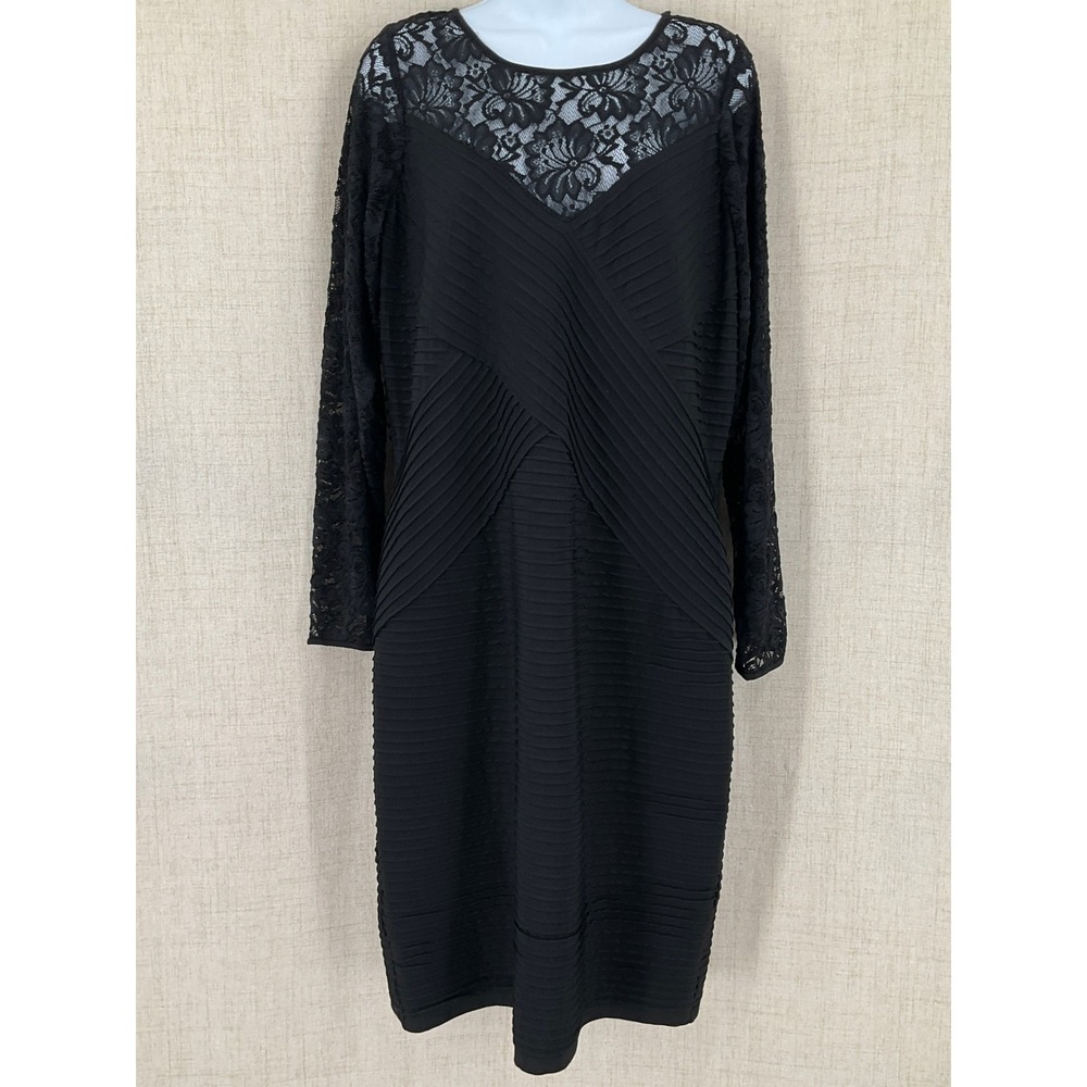 Calvin Klein Womens Sz M? Black Lace Yoke Textured Sheath Dress Romantic Office